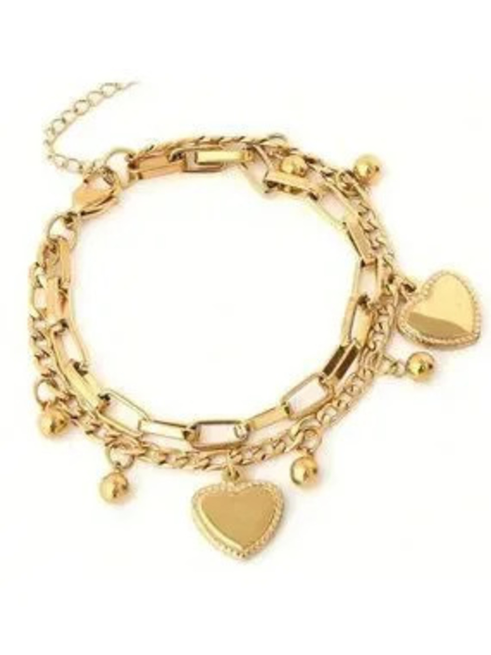Gold Heart Charm Layered Chain Bracelet